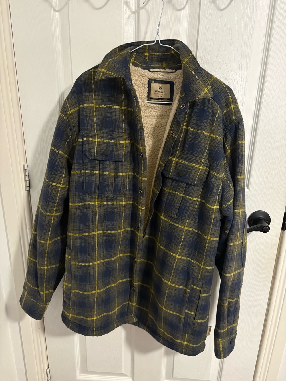 Men's Wind River Sherpa-Lined Flannel Coat - Navy & Yellow